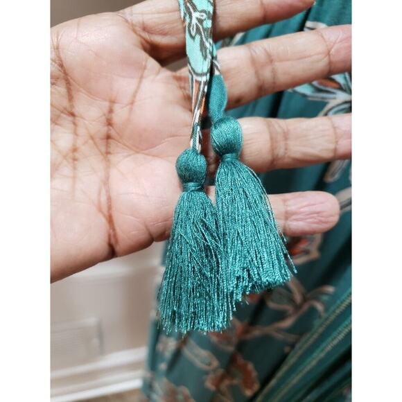 Knox Rose Women's Multi Floral Pleated V Neck Short Sleeve Long Maxi Dress Small - Picture 8 of 16